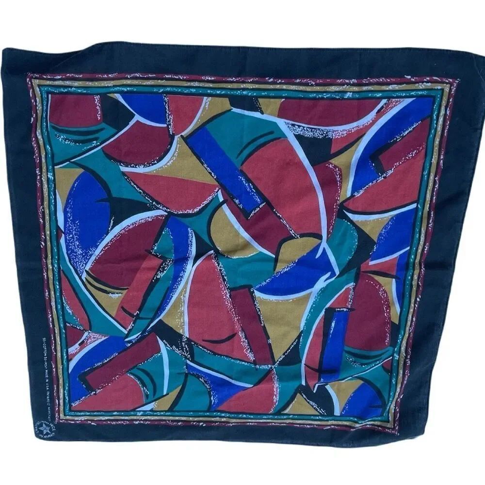 Vintage abstract cotton blend scarf kerchief.
